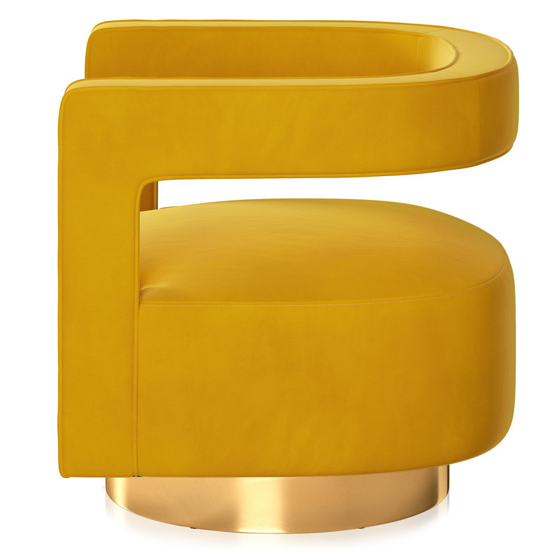 Keegan Upholstered Swivel Barrel Chair, Yellow Velvet, Gold