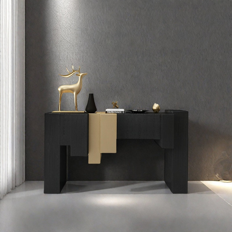 Modern Minimalist Art Design Console Table, 35.43" H x 47.24" W x 15.75" D, Gold/Black