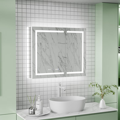 elevs LED Lighted Inset Mirrored Medicine Cabinet with Magnifiers Front and Back Light  Recessed or Surface Mounted