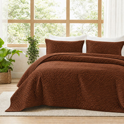 Boho Velvet‑Cord Quilt Bedding Set, 200 GSM Lightweight All‑Season Coverlet Bedspread with Square Diamond Quilting, Machine Washable for Bedroom Decor
