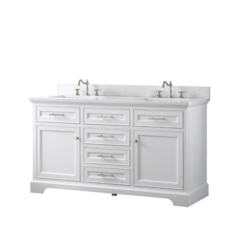 Thompson 60" W Double Vanity, White/Brushed Nickel