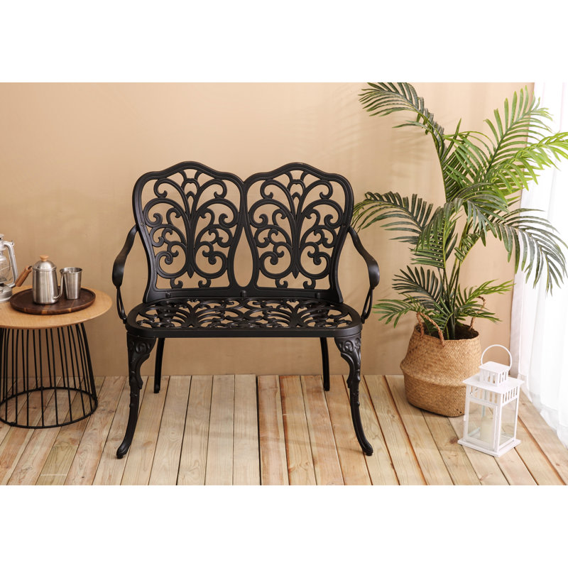 Banc de jardin en fonte d'aluminium à motif floral pour un magnifique porche - utilisation de patio ergonomique en métal noir