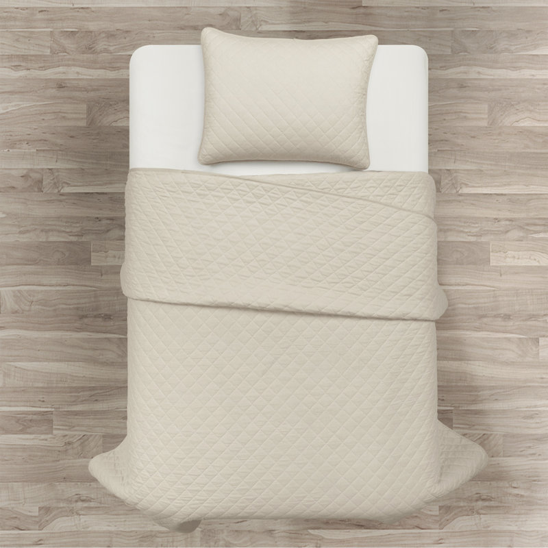 Ensemble de courtepointe en coton 3 pièces Ava, Twin Extra Long Quilt + 1 Standard Sham, Brun clair