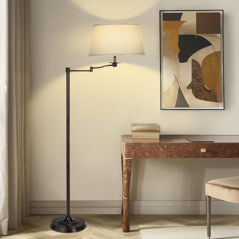 Caden 62 in. Mid-Century Modern Extendable LED Floor Lamp with Fabric Drum Shade