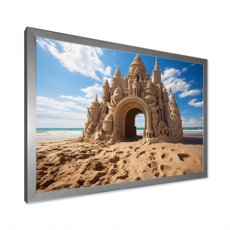 «Beach Dune Caslte I», reproduction sur toile, Cadre photo argenté, H 34 po x l 44 po x P 1,5 po