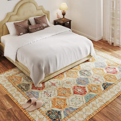 8x10ft Machine-washable Carpet, Cashmere-Look Rug with Non-Slip Backing and Durable Edging, Vintage-Style Rug Suitable for Living Room, Bedroom, Dining Room