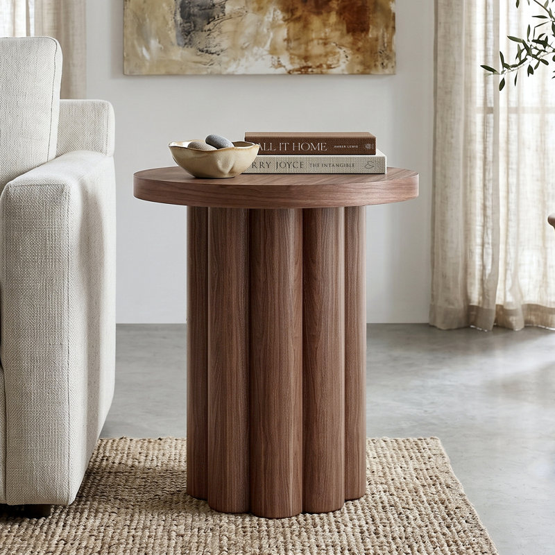 Pedestal Round Side Table, Satin Walnut