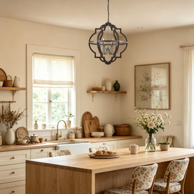 Lustre de salle à manger de ferme 8 lumières, luminaire suspendu en bois de chêne rétro, plafonnier sphérique suspendu pour le salon et le vestibule