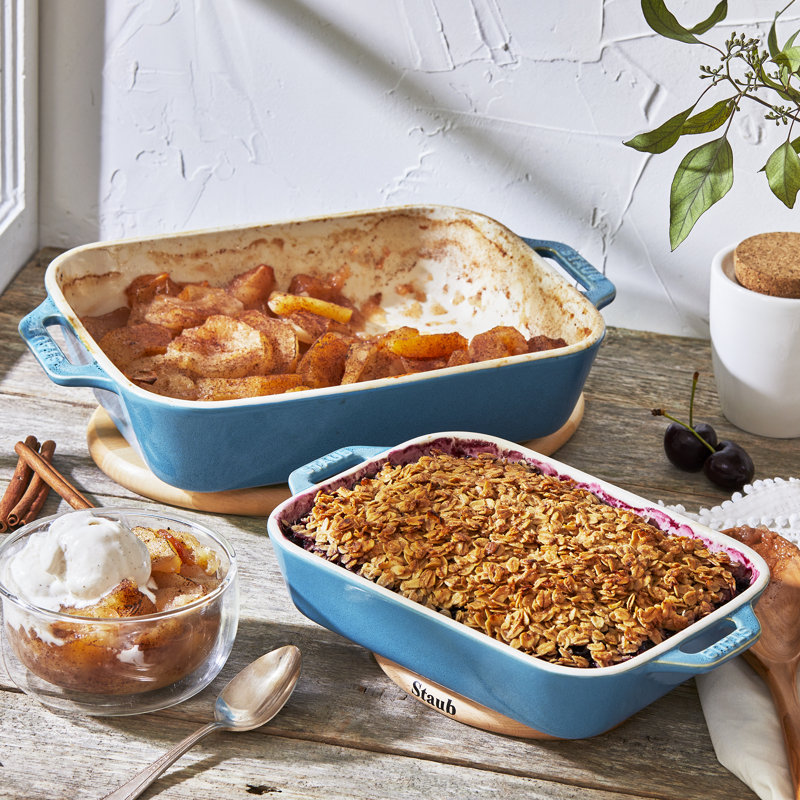 Ceramique Rectangular Baking Dish Set 2 Piece, Rustic Turquoise