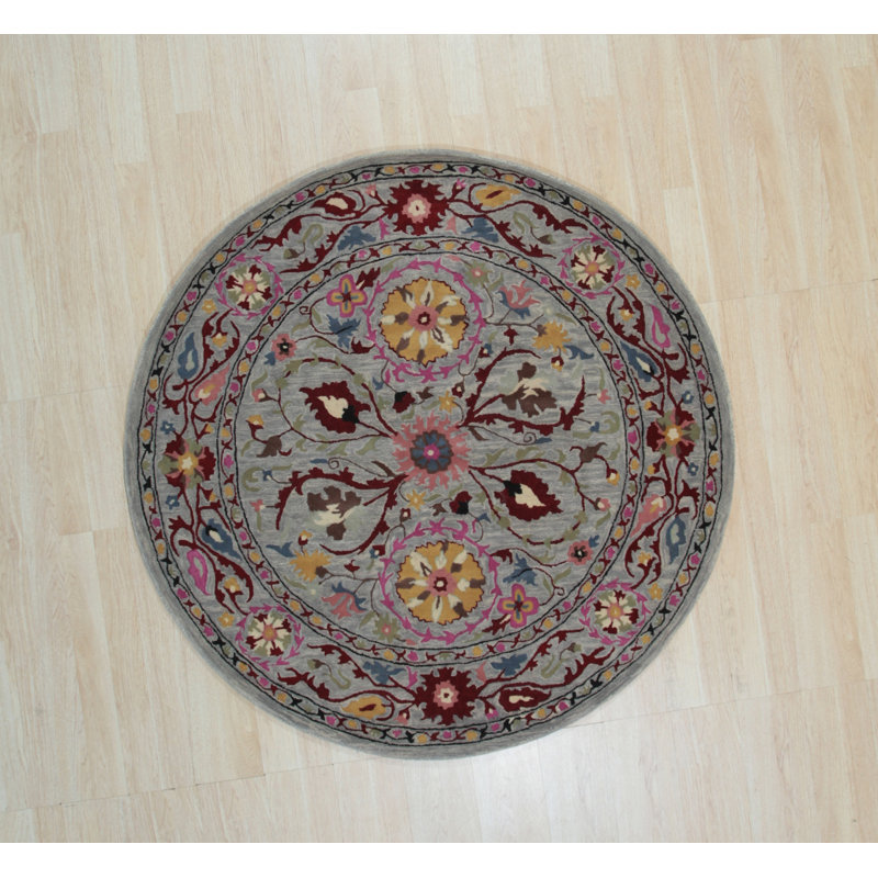 Tapis bleu en laine touffeté à la main Maya Artisan, Rond 6 pi