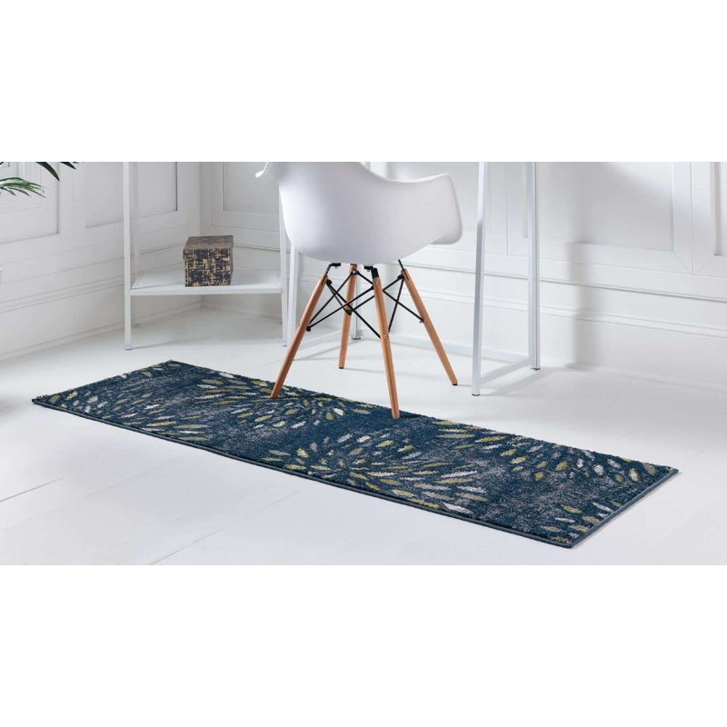 Tapis abstrait Aamia, Tapis de couloir 2 pi 7 po x 10 pi, Bleu