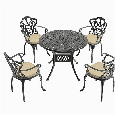 5-Piece Set Of Cast Aluminum Patio Furniture With Black Frame and Off-white Seat Cushions(same sku: W1710S00054)