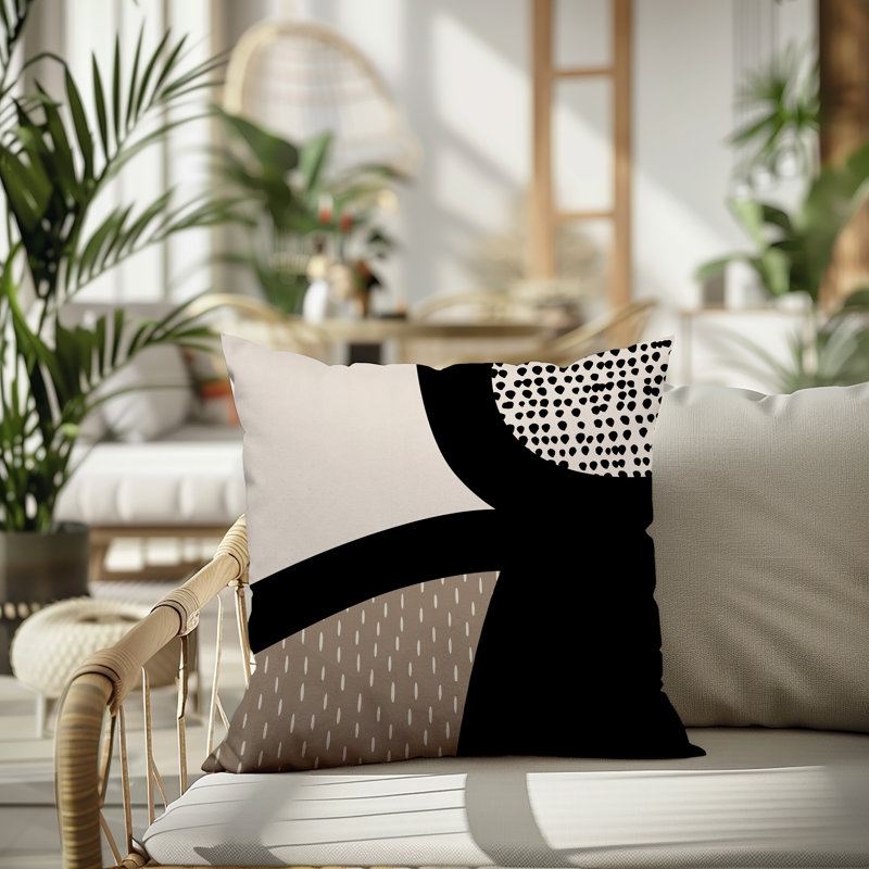 Coussin carré intérieur / extérieur pia, H 15 po x l 15 po, Beige / noir / blanc cassé