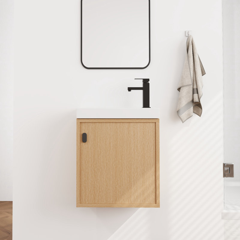 Meuble-lavabo flottant simple 18,5 po avec plateau en résine, Noyer