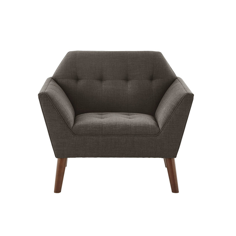 Mid Century Modern Arm Supported Lounge Seat, Button , Solid Pecan Wood Legs, 37"W X 29.5"D 31.5"H, Sitting Chair, Support, 31.5"H