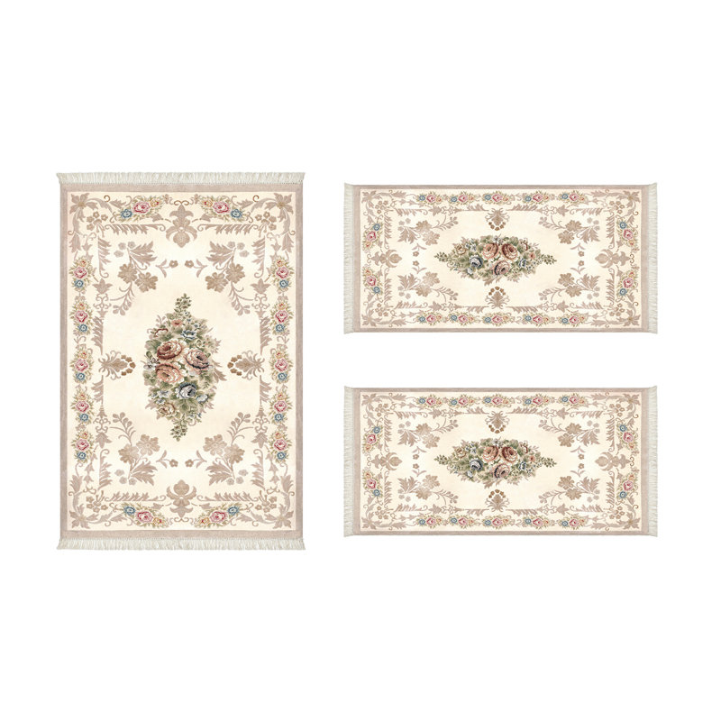 Ensemble de tapis rectangulaires en polyester tissé à la machine beige / gris Beaton