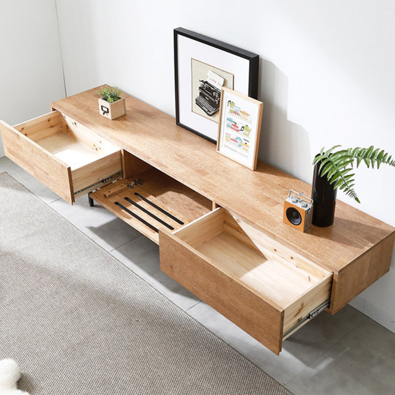 Meuble télé en bois massif clair et luxueux, Burlywood, 78.74"