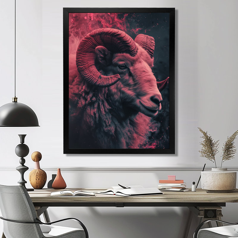 Rose, noir, astrologie, force stellaire, Bélier - astronomie, bélier, art mural, H 12 po x l 20 po, Cadre simple noir