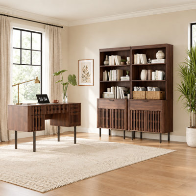 Ensemble de bureau à domicile, bureau de direction de 150 cm avec multiprise et bibliothèque ouverte de 185 cm avec 2 tiroirs (ensemble de 2).