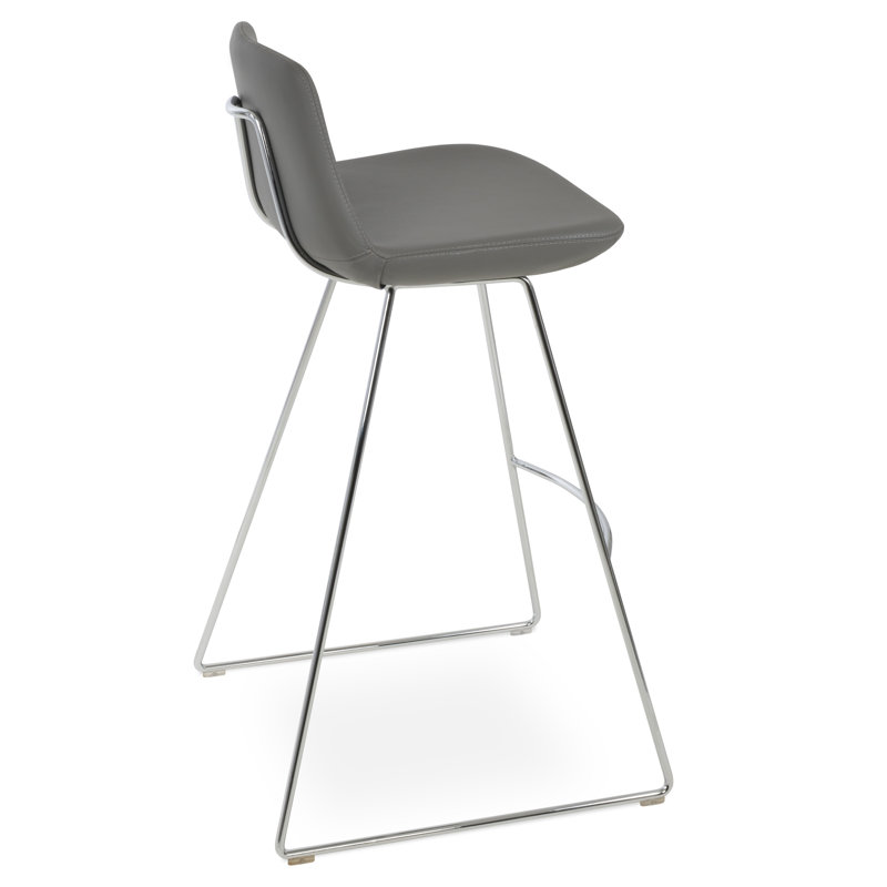 Tabouret de bar et de comptoir Pera HB, Chrome, Similicuir gris, Tabouret de bar (siège d'une hauteur de 29 po)