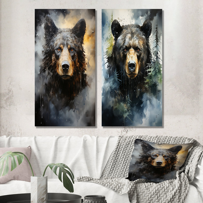 Ours noir sur une ombre dramatique, H 28 po x l 25 po, Toile tendue