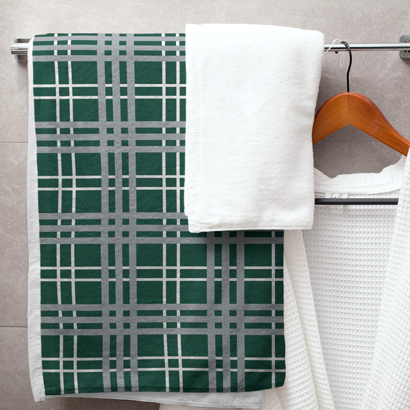 Bath Towel, Hunter Green/White/Gray, Microfiber