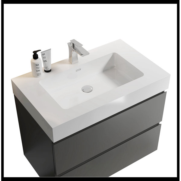 Meuble-lavabo Flottant 24 Pouces ELECWISH Bois Naturel Avec Vasque Et Robinet
