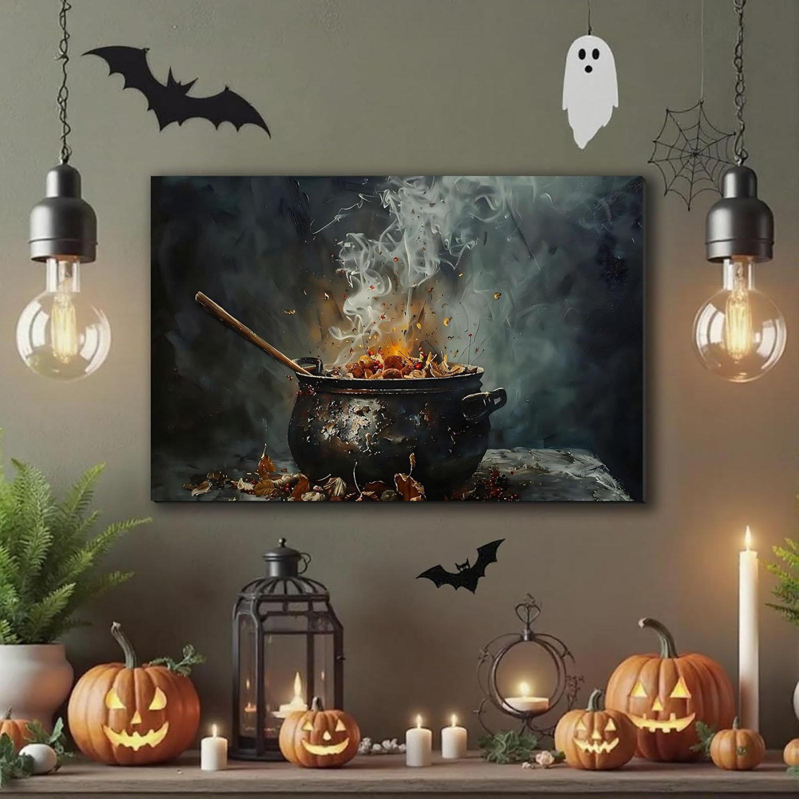 Charlton Home Dark Witchy Hocus Pocus Canvas Art 20X30, Halloween Wall