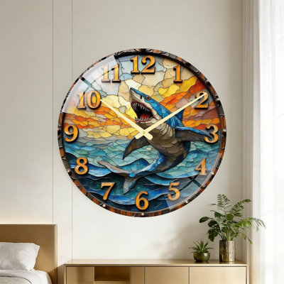 Horloge murale requin vitrail - 24 po