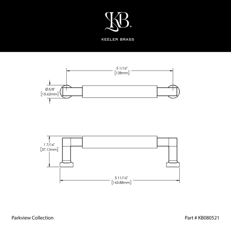 Poignée collection Parkview - Poignée d'armoire centrale à centre 5-1 / 16 po - Laiton satiné - Quincaillerie transitionnelle pour tiroirs et armoires