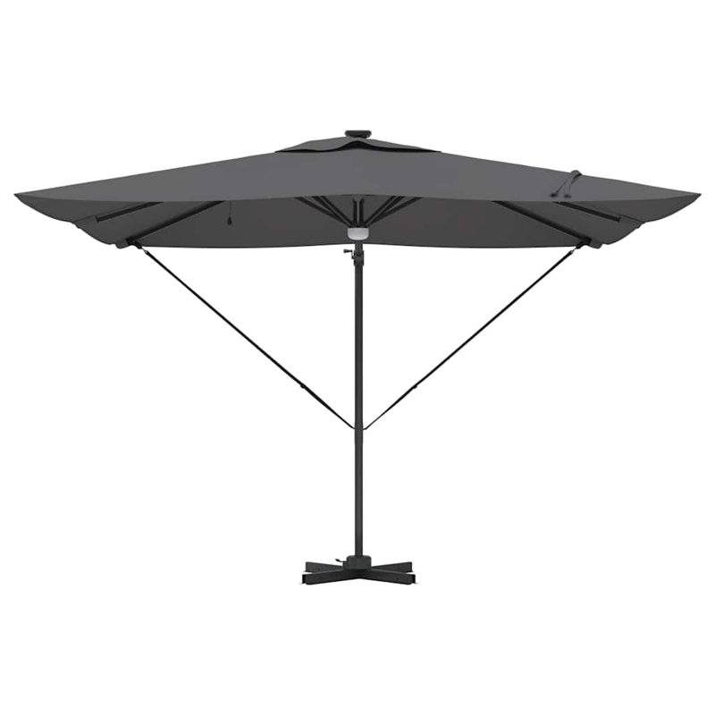 Roma Parasol with LED Strip Lights Aluminium and Polyester Garden Shade, Anthracite, 270cm H x 285cm W x 285cm D