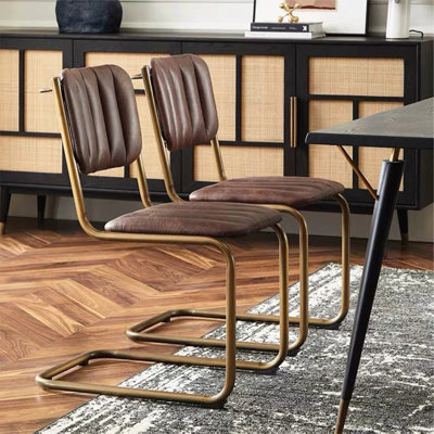 Chaise d'appoint à dossier solide brun doré (ensemble de 2)