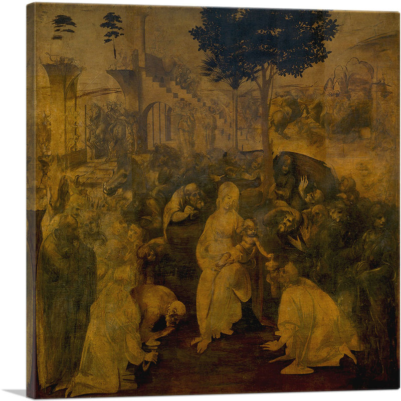 «Adoration of the Magi» par Leonardo Da Vinci - reproduction d'art sur toile tendue, H 12 po x l 12 po x P 1,5 po