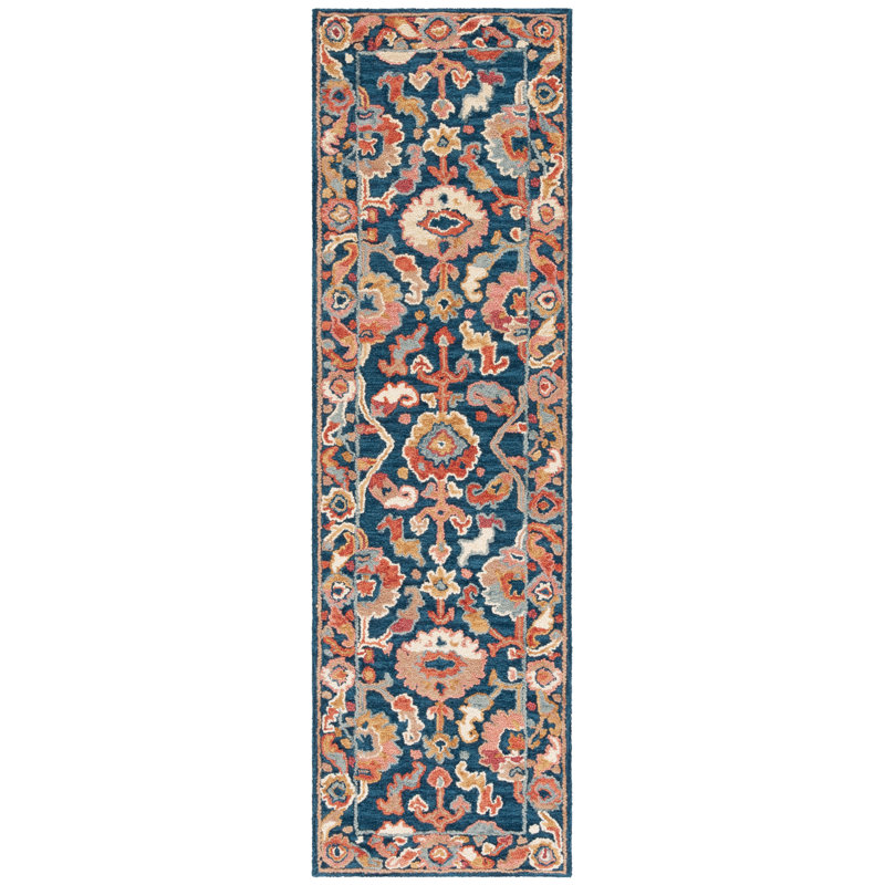 Menga Hand Tufted Wool Cotton Oriental Rug in Red/Navy, Runner 2'3" x 5'