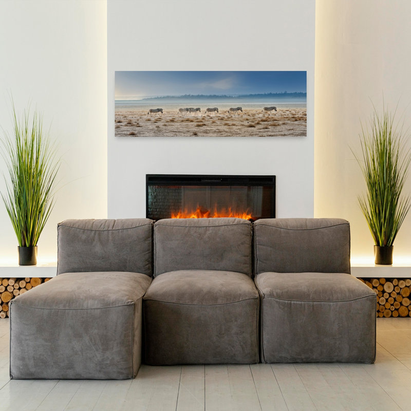 Zebras Across The Plain by Piet Flour - Wrapped Canvas Panoramic Print, 121.92 cm H x 40.64 cm W