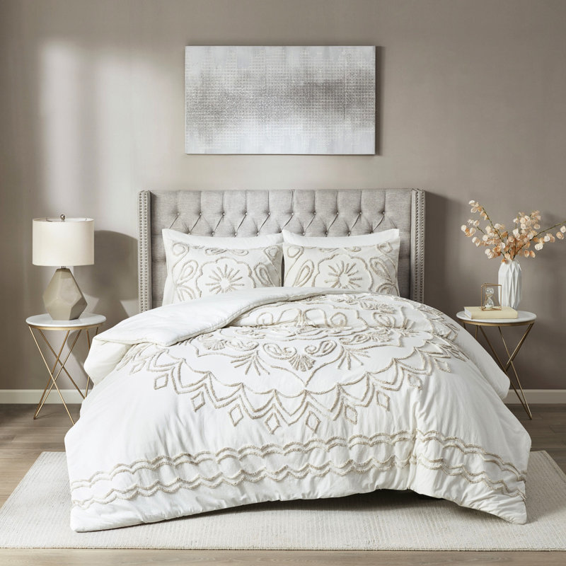 3 pièces édredon en chenille de coton double / grand / taupe Unique Calm