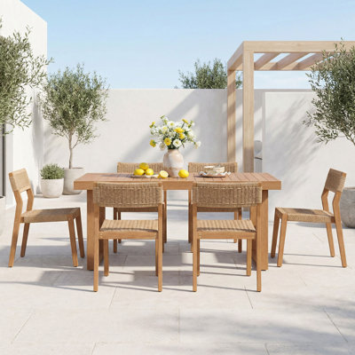 Outdoor 6-person Solid Wood Table And Dinning Chair Set With Umbrella Holes