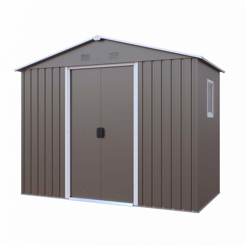 Remise de rangement extérieure en métal 8 pi x 4 pi avec fenêtre et fondation en métal, Gris