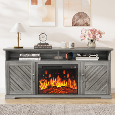 Aillie Farmhouse TV Stand For TVs Up To 70"" With Electric Fireplace Included -  Gracie Oaks, 6A685FA38FB44B289F5365B314952A90