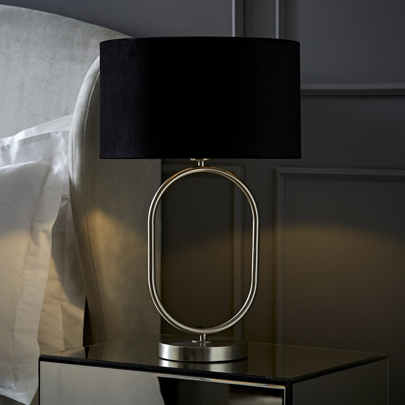 Demetry Metal Table Lamp, Silver, Velvet, Black