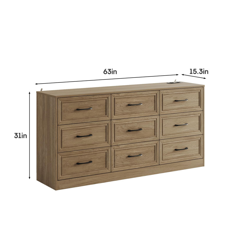Commode 9 tiroirs pour chambre à coucher, Jaune