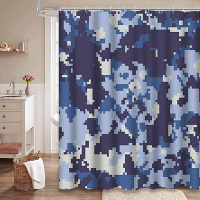 Digital Fashion Marine Camouflage Blue Shower Curtain with 12 Hooks
