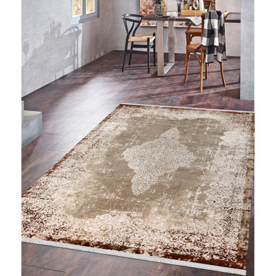 Tapis d'intérieur / extérieur en acrylique tissé à la machine oriental brun / beige