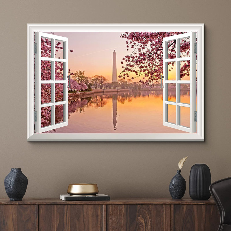 «Washington Monument & Cherry Blossoms Nature Wilderness», reproduction sur toile, H 12 po x l 18 po x P 1,5 po