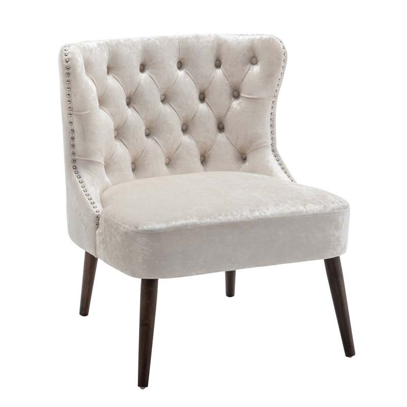 Kaleesi Velvet Slipper Chair with Rubberwood Legs, Cream Velvet