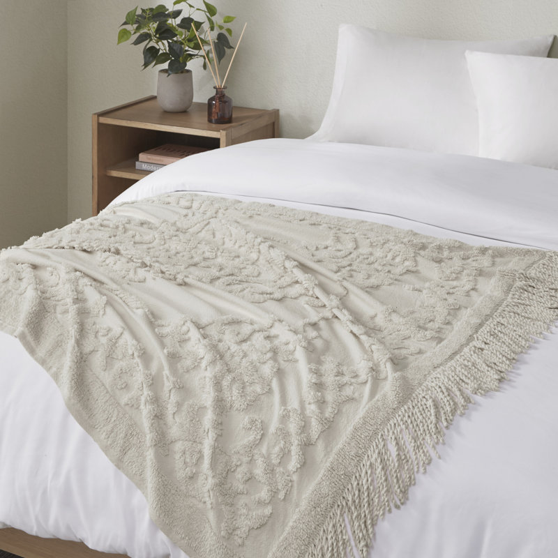 Blush Cotton Tufted Throw with Fringe Tassels