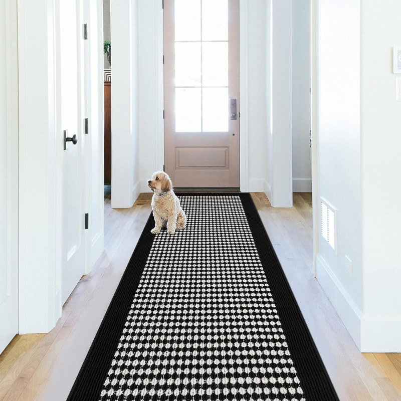 Non Slip Washable 2'x6'  Kitchen Mats for Doormat Hallway Entryway Petmat, Black