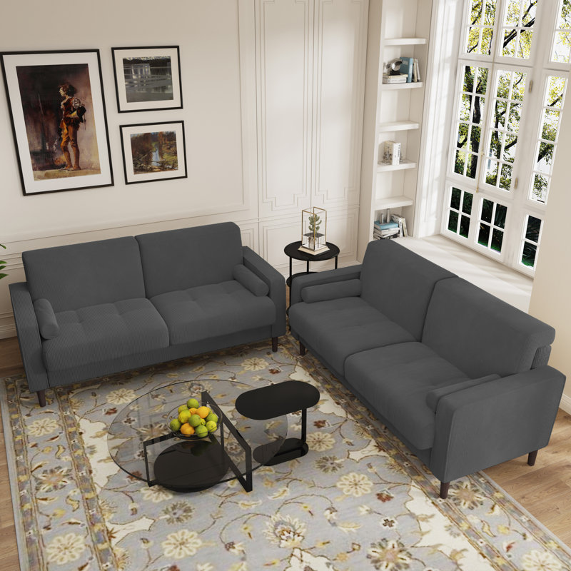 Carmelinda 62.6'' Corduroy Sofa, Dark Gray Corduroy