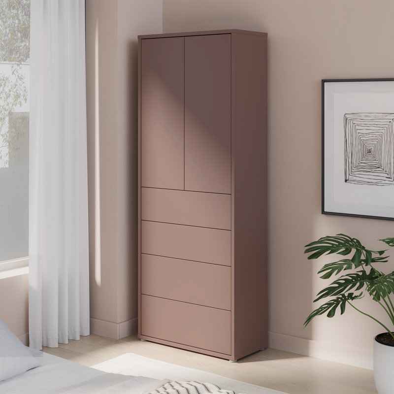 Modern 2-door, 4-drawer cabinet unit, engineered wood, 74.5 cm W x 191.9 cm H x 34.9 cm D, Brown