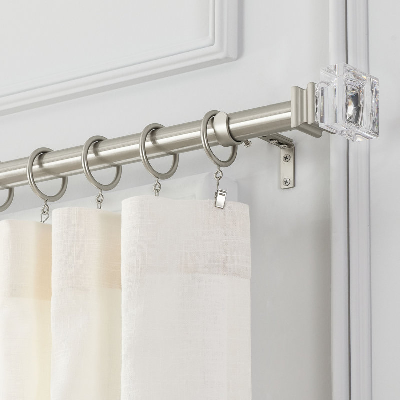 Mode Premium Collection 1 1/8 in Diameter Wall Mounted Rod Set with Clear Square Finials, Nickel, 36" - 72"